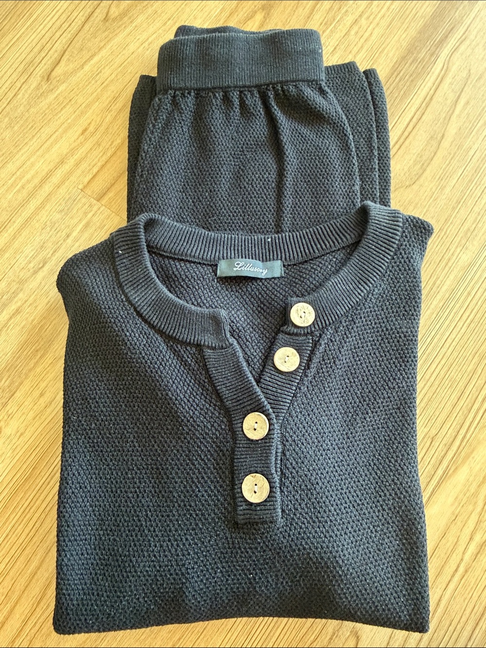 Amazon Women's Dark Gray Crew Henley Sweater with Button Placket